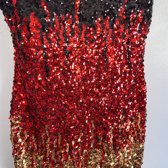 PRETTY GUIDE V-back All Over Sequins Party Dress Sleeveless Black Red Gold - Picture 4 of 11